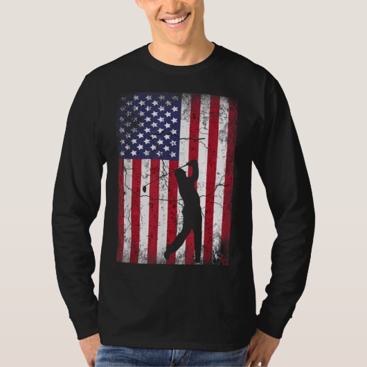 7月のゴルフアメリカ国旗4の男性女性ギフト Tシャツ (正面)