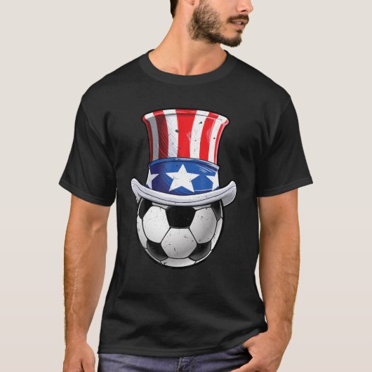 7月のサッカーボール4thアンクルサム男女性アメリク tシャツ (正面)