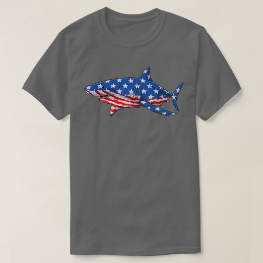 7月のシャーク4thアメリカおもしろい愛国的なUSAT-Sh Tシャツ (デザイン正面)
