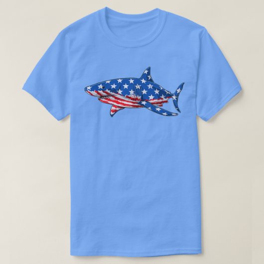 7月のシャーク4thアメリカおもしろい愛国米国 tシャツ (デザイン正面)