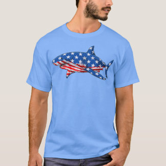 7月のシャーク4thアメリカおもしろい愛国米国 tシャツ