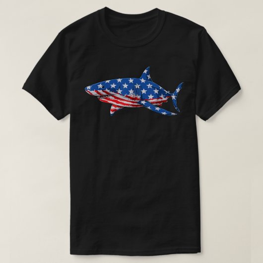 7月のシャーク4thアメリカおもしろい愛国米国 tシャツ (デザイン正面)