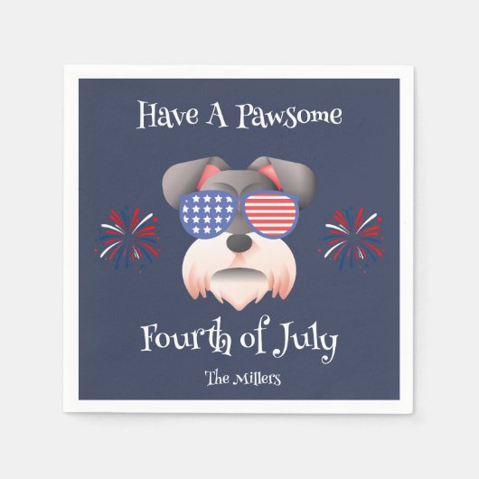 7月のシュナウザーTシャツの4番目のポーサムを持っている スタンダードカクテルナプキン (正面)