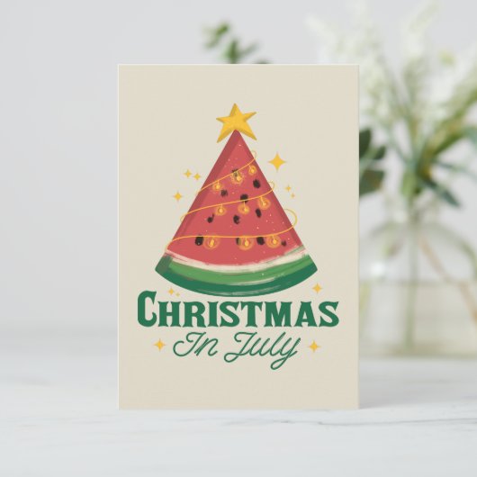 7月のスイカおもしろいツリーのクリスマス サンキューカード (スタンド正面)