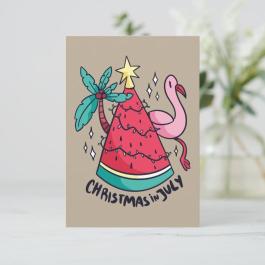 7月のスイカおもしろいツリーのクリスマス サンキューカード (スタンド正面)