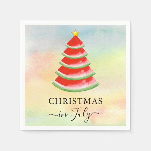 7月のスイカのクリスマス スタンダードカクテルナプキン (正面)