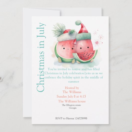 7月のスイカのクリスマス 招待状 (正面)