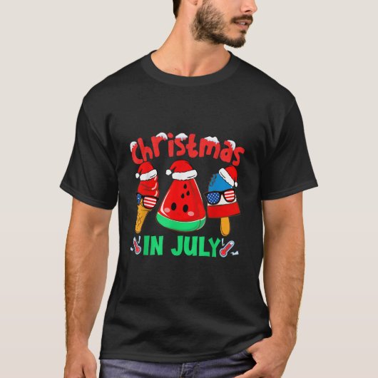 7月のスイカアイスポップサンタ Tシャツ (正面)