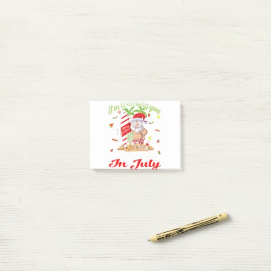 7月のタンクトップでサンタのクリスマスを見ている ポストイット (デスク上)