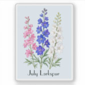 7月のデルフィニウムの花のステッカー シール (正面)