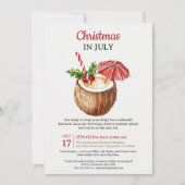 7月のトロピカルレッドココナッツドリンククリスマス 招待状 (正面)