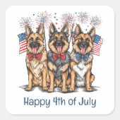 7月のハッピードイツ羊飼い犬たち スクエアシール (正面)