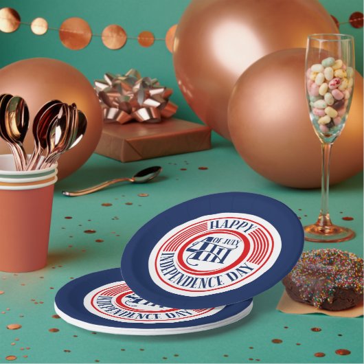 7月のハッピー4th独立記念日バッジデザイン ペーパープレート (複数)