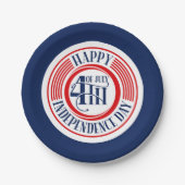 7月のハッピー4th独立記念日バッジデザイン ペーパープレート (正面)