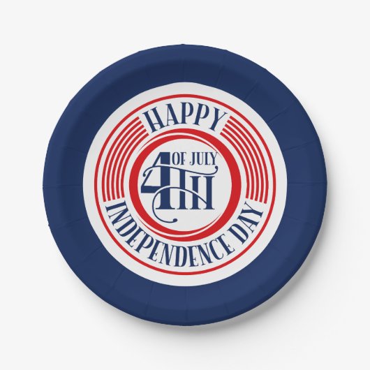 7月のハッピー4th独立記念日バッジデザイン ペーパープレート (正面)