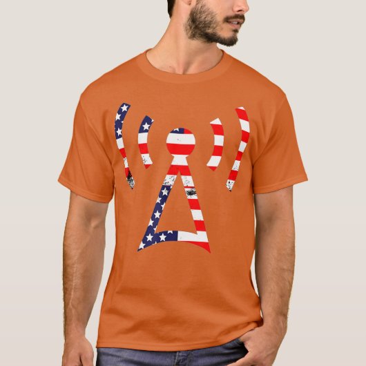 7月のハム・ラジオ・アメリカ国旗patriotic 4h tシャツ (正面)