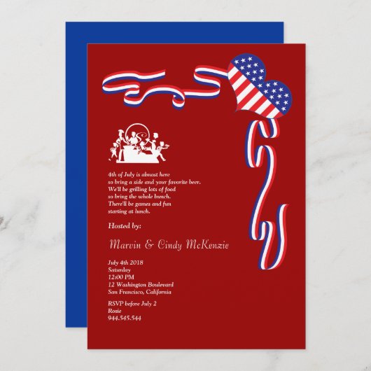 7月のバーベキューのブロックのパーティの招待状の第4 招待状 (正面/裏面)