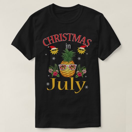 7月のパイナップルクリスマスハワイアン夏おもしろい Tシャツ (デザイン正面)
