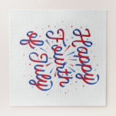 7月のパズル/赤いおよび青(20x20)の幸せな第4 ジグソーパズル (横)