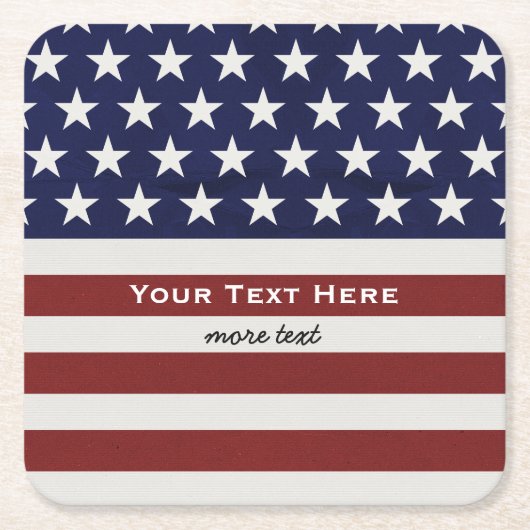7月のパーソナライズなカスタムの米国の米国旗第4 スクエアペーパーコースター (正面)