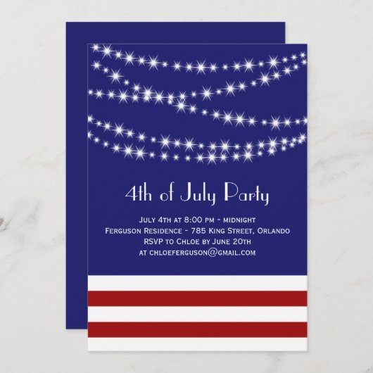 7月のパーティの招待状のきらめきライト第4 招待状 (正面/裏面)