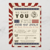 7月のパーティの招待状のヴィンテージのアメリカの第4 招待状 (正面/裏面)