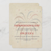 7月のパーティの招待状のヴィンテージの花火第4 招待状 (正面/裏面)