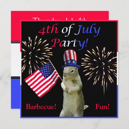 7月のパーティの招待状の愛国心が強いリス第4 招待状 (正面/裏面)