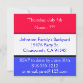 7月のパーティの招待状の愛国心が強いリス第4 招待状 (裏面)