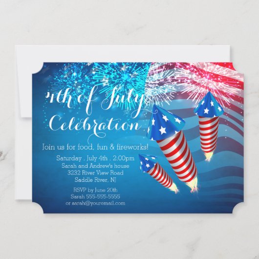 7月のパーティの招待状の愛国心が強い花火第4 招待状 (正面)