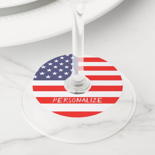 7月のパーティーのカスタムの愛国心が強い米国旗第4 ワイングラスタグ (クローズアップ)