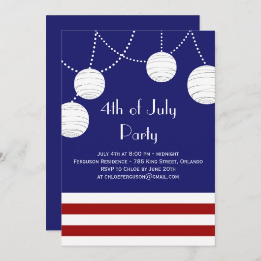 7月のパーティーのランタンの招待状の第4 招待状 (正面/裏面)