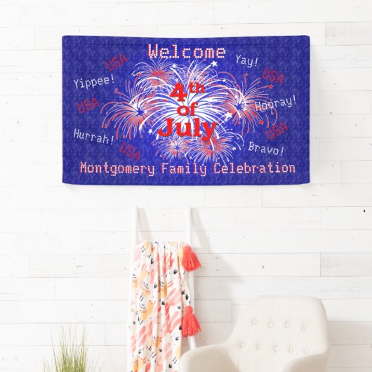 7月のパーティーの花火の歓迎の第4 横断幕 (インサイチュ)