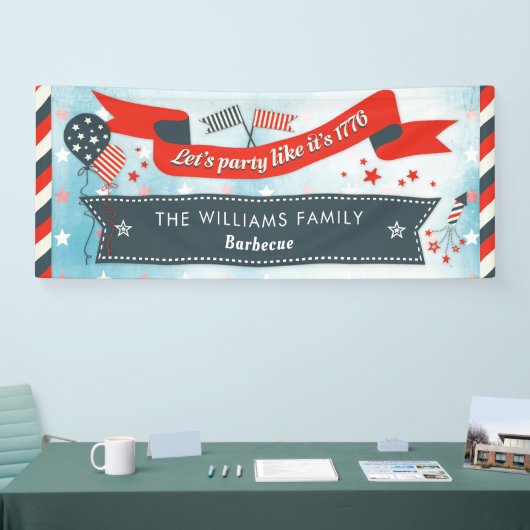 7月のパーティーの赤い白くの愛国心が強い第4および青 横断幕 (トレードショー)