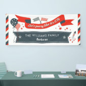 7月のパーティーの赤く白いおよびブルースターの第4は縞で飾ります 横断幕 (トレードショー)