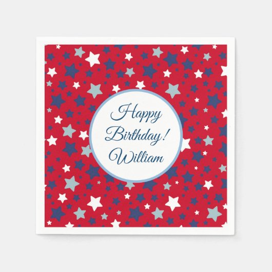 7月のパーティーイベントのパーソナライズ名赤白青 スタンダードカクテルナプキン (正面)