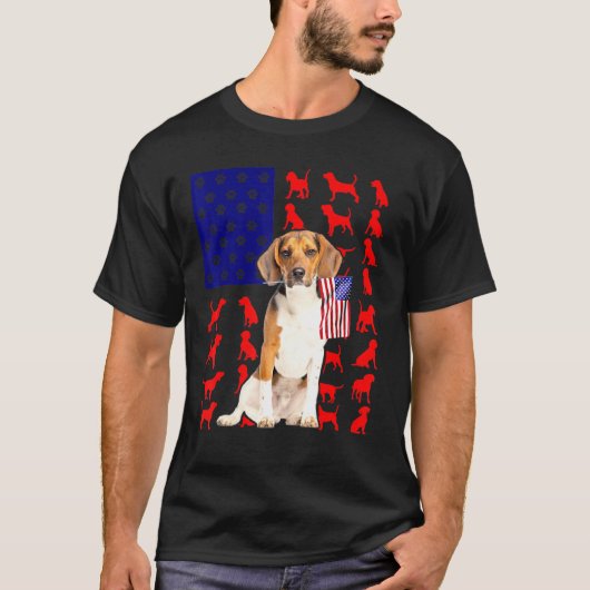 7月のビーグルス州旗4日Dog Usa Patrioti Tシャツ (正面)