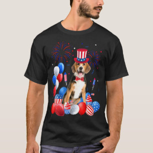 7月のビーグル4th風船アメリカ国旗の犬 tシャツ