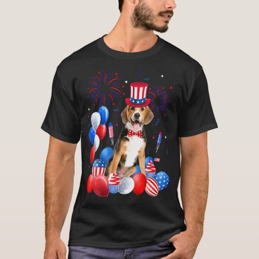 7月のビーグル4th風船アメリカ国旗の犬 tシャツ (正面)