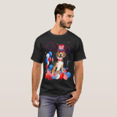 7月のビーグル4th風船アメリカ国旗の犬 tシャツ (正面フル)