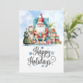 7月のビーチでのサンタクロースとのクリスマス シーズンカード (スタンド正面)