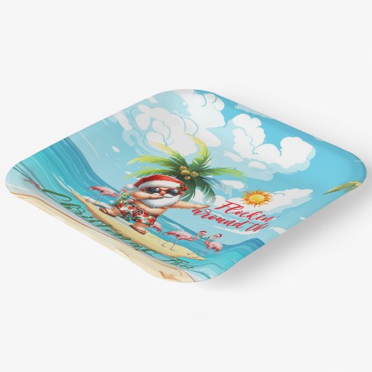 7月のビーチクリスマスサンタクロースパーティー ペーパープレート (傾斜あり)