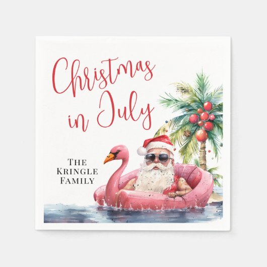 7月のビーチクリスマス スタンダードカクテルナプキン (正面)
