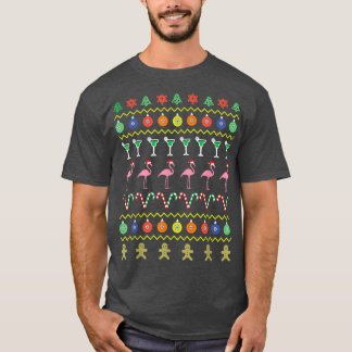 7月のピンクのフラムで醜いクリスマスセーターのクリスマス Tシャツ