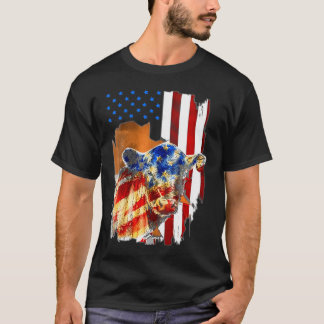 7月のファームキャトルの牛アメリカ国旗Heifer Us 4th Tシャツ