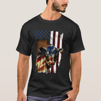 7月のファームキャトルの牛アメリカ国旗Heifer Us 4th Tシャツ