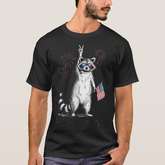 7月のフェラルと無料アライグマ4thアメリカPr Tシャツ (正面)