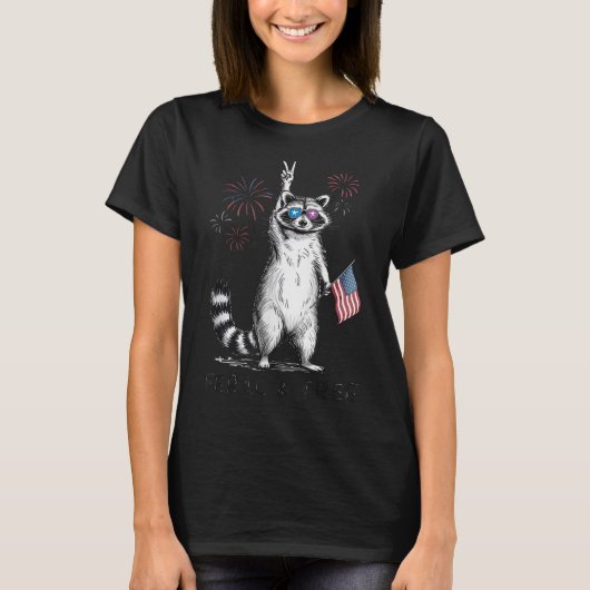 7月のフェラルと無料アライグマ4thアメリカPr Tシャツ (正面)