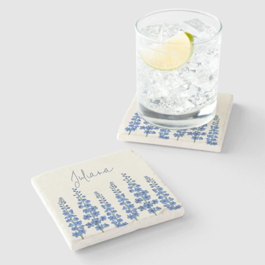 7月のブルーデルフィニウムの花 ストーンコースター (横)