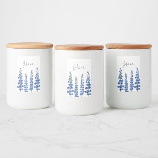 7月のブルーデルフィニウムの花 フードラベル (ボトル)